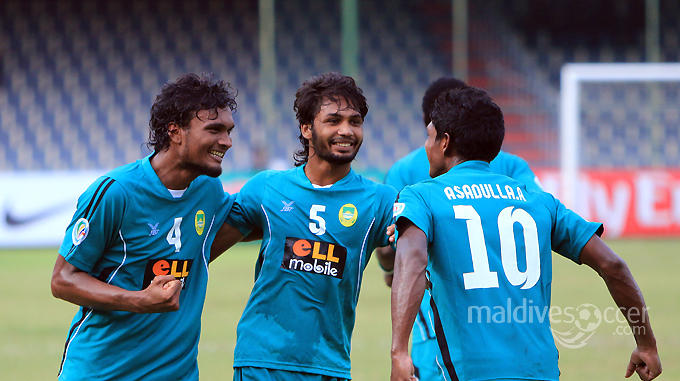Amdhaan celebrating Maziya's goal in the first half. (MS photo: Shimaaz Ali)