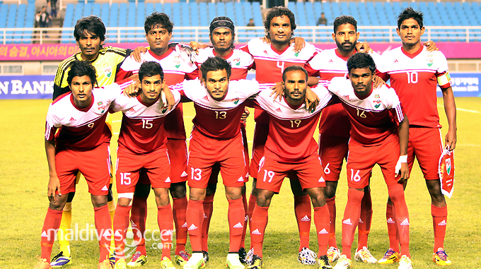 Maldives starting line up against East Timor. (Photo: Shimaaz Ali)