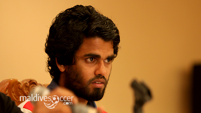 Maldives player Akram Abdul Ghani during the press conference held at Century Park Hotel today. 